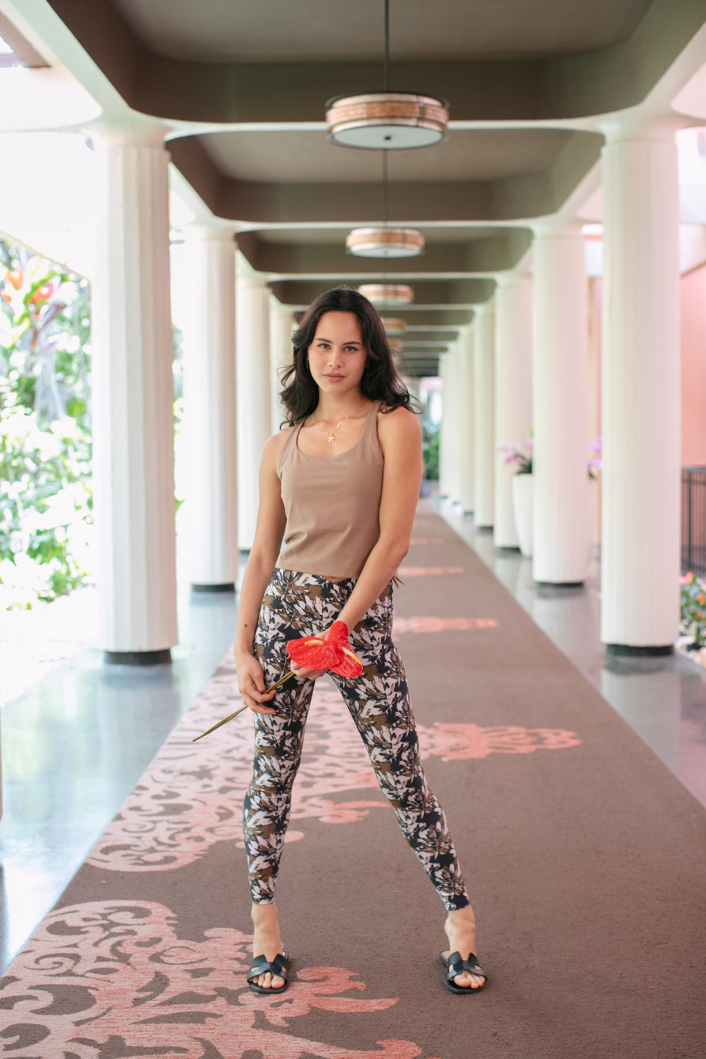 Black x Brown Flowers Leggings