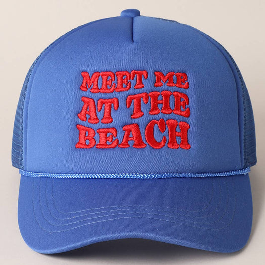Fashion City - Meet Me At Beach Embroidered Mesh Back Cap: COBALT BLUE / ONE SIZE