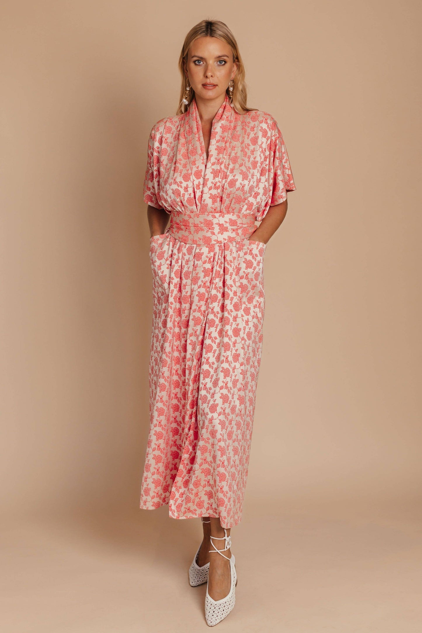 Floral Kimono Dress: Pink / One Size