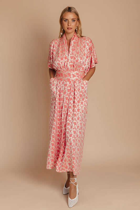 Floral Kimono Dress: Pink / One Size