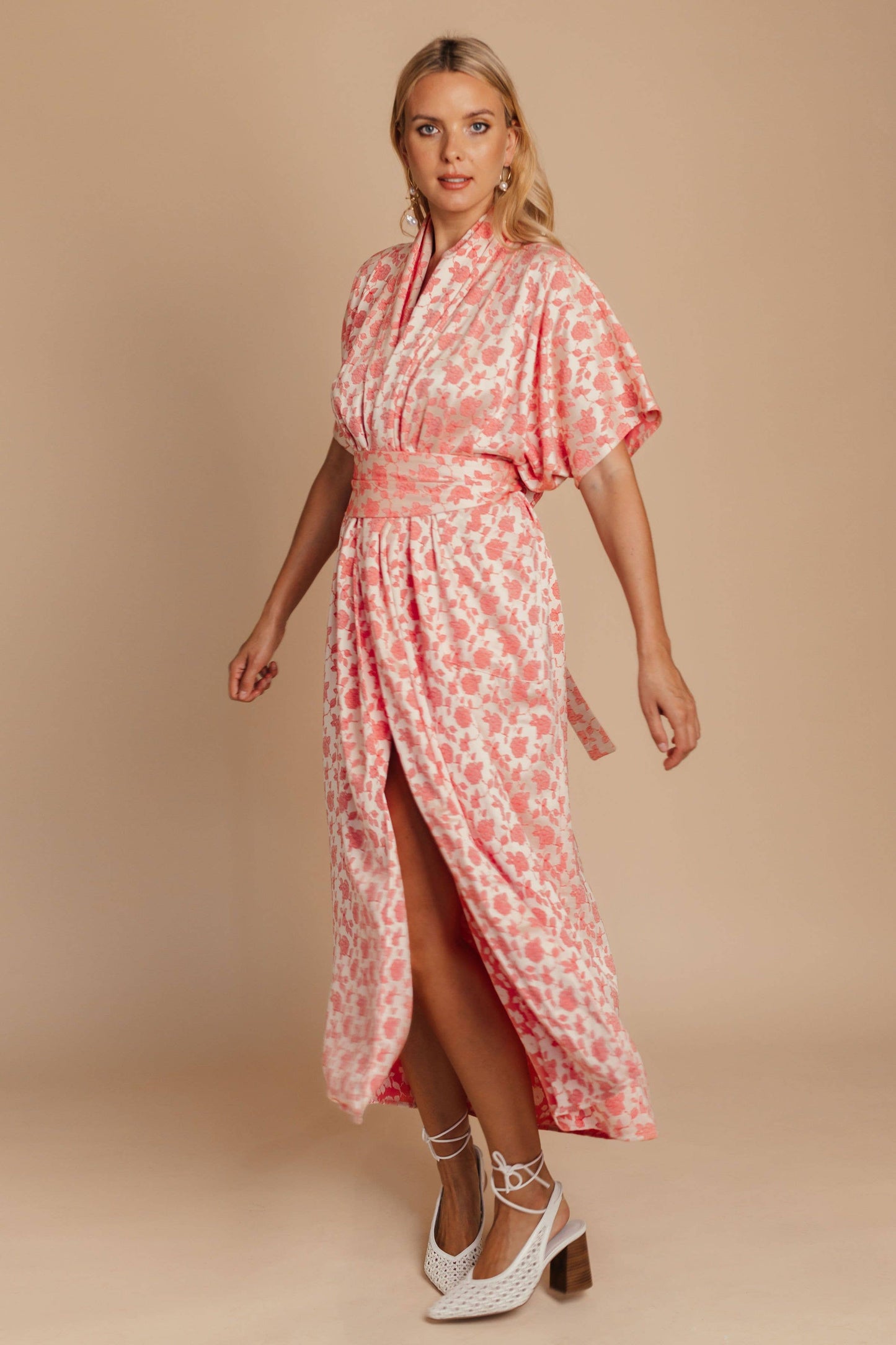 Floral Kimono Dress: Pink / One Size