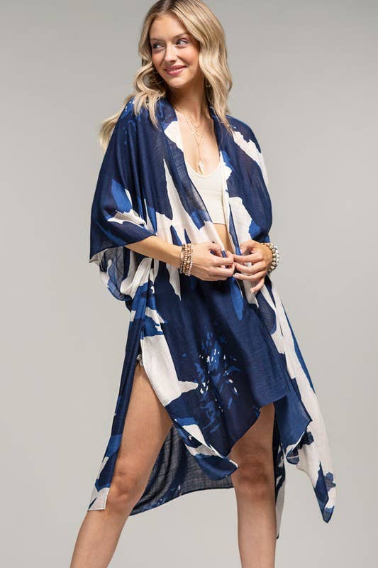 Sweeping Floral Kimono: NAVY