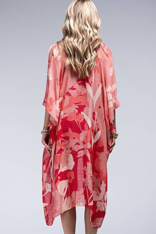 Flower Print Kimono: RED MULTI