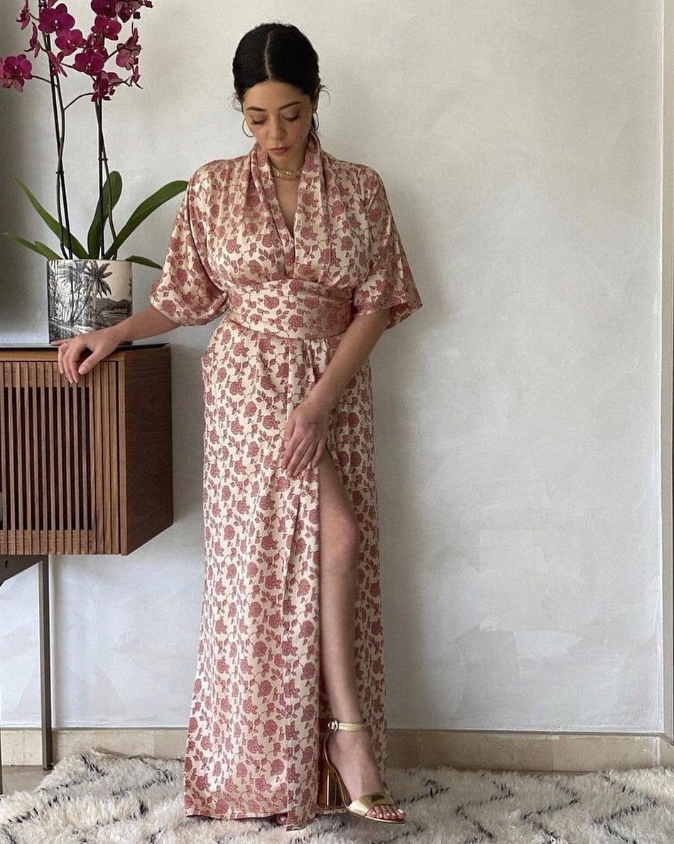 Floral Kimono Dress: Pink / One Size